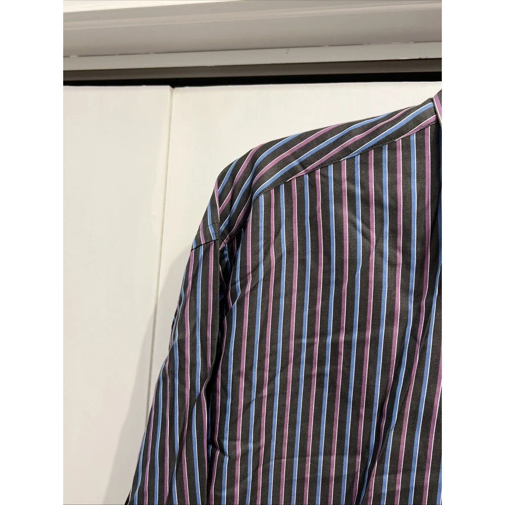 Peter Millar Shirt Men's Sz L Multi-Color Stripe Cotton Button Front Long Sleeve
